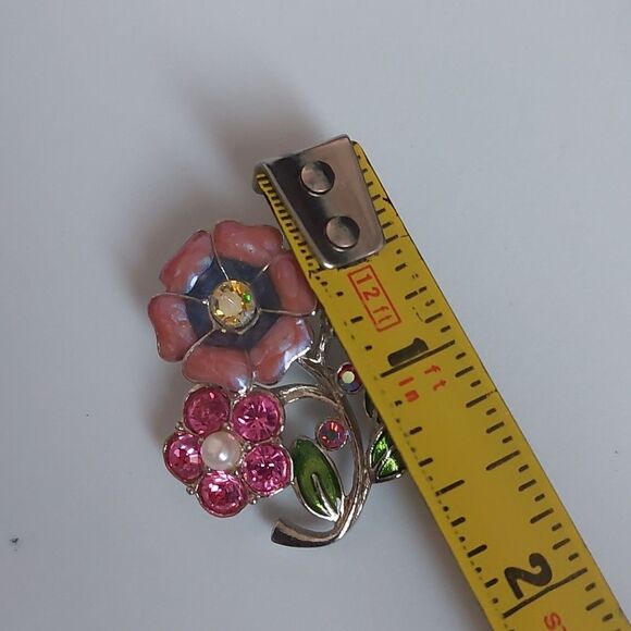 Unsigned Avon Multicolor Enameled and Rhinestone Embellished Flowers Brooch Pin - Picture 6 of 7